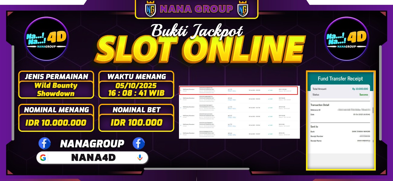 Bukti Kemenangan Besar Dibayar lunas Member NANA4D RP 10.000.000, 5 Oktober 2025